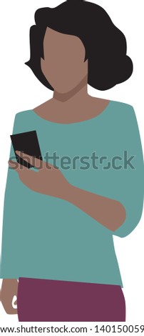 vector illustration of female holding a phone and looking at the screen