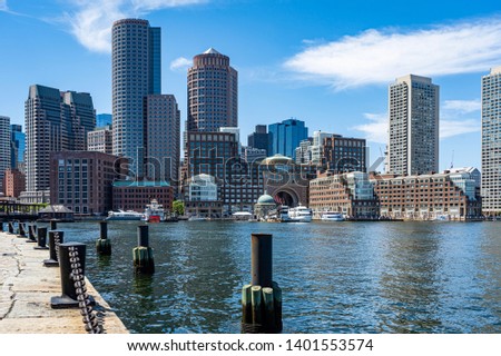 View to Boston city from the harbor