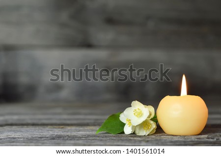 Candle and flower. Condolence card Royalty-Free Stock Photo #1401561014