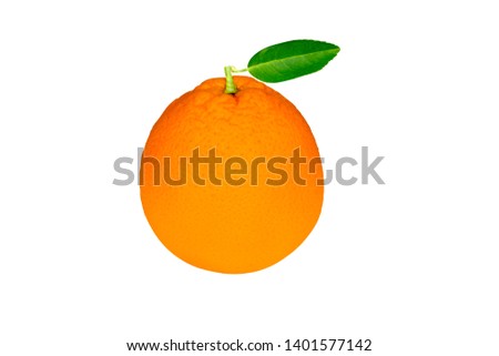 Orange fruit with green leaf isolated on white background.With clipping path.