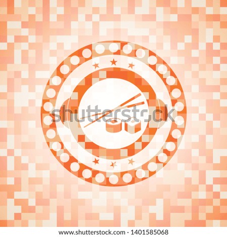 sushi icon inside orange mosaic emblem with background