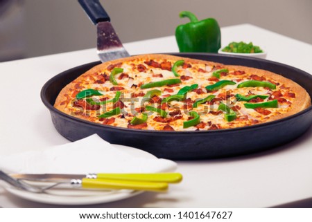 traditional of hot chicken fajita pizza with capsicum