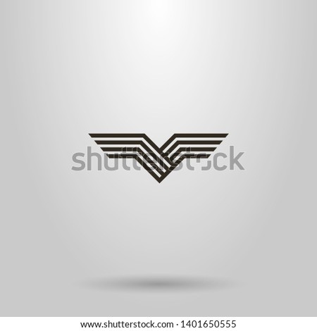 black and white simple line art vector abstract sign of bird wings 