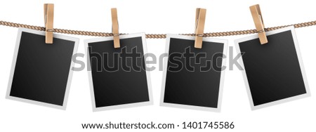 Retro photo frames hanging on rope isolated on white background vector illustration Royalty-Free Stock Photo #1401745586