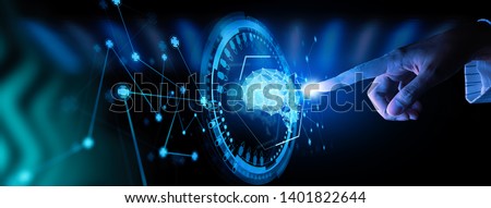 Artificial intelligence (AI) with machine deep learning and data mining and another modern computer technologies UI by hand touching low poly icon. Royalty-Free Stock Photo #1401822644