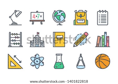Education related color line icon set. Learning colorful linear icons. School flat color outline vector signs and symbols collection.