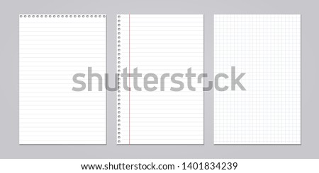 Set of note, notebook lined, squared paper stuck on grey background. Vector illustration Royalty-Free Stock Photo #1401834239