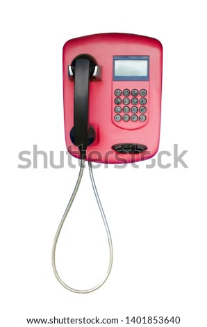 red telephone payphone on a white isolated background. payphone red with buttons with braille table