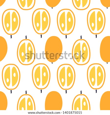Seamless pattern with kumquat - exotic citrus fruit. Summer print with food. 