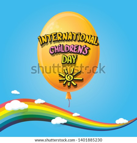 1 june international childrens day background. happy Children day greeting card with balloons, sky , rainbow and clouds. kids day poster