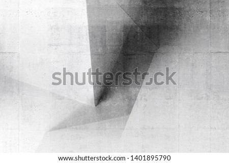 Abstract architectural pattern, white concrete interior design with corners. Background photo with multi exposure effect 