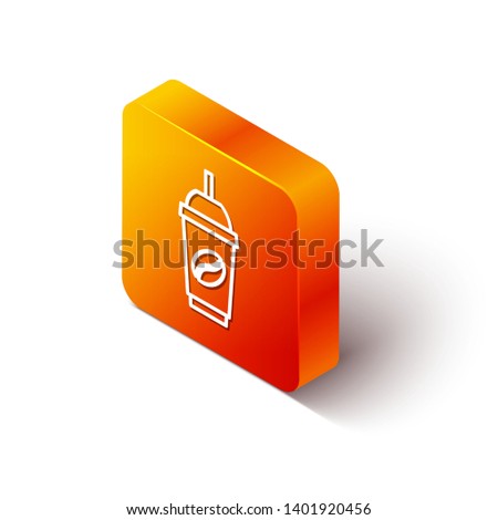 Orange rectangle isometric Ice coffee vector illustration. Cold brew