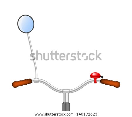 Handlebar of a bicycle with bicycle bell and rear view mirror