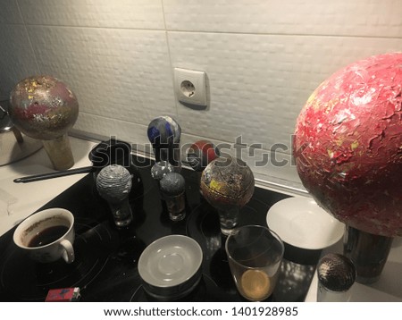 Model planets of the solar system used as a science project for preschool child