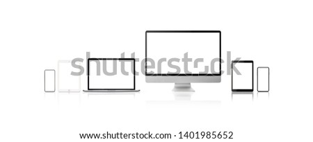 set new model of computer display or desktop and smartphone laptop on white background,Mockup Separate Groups