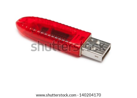 Red electronic USB key isolated on white background