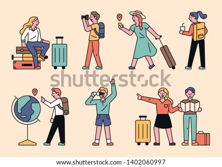 Various characters to go on a trip. flat design style minimal vector illustration