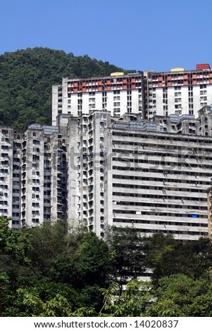 Overpopulated cityscape of poor apartments in Asia