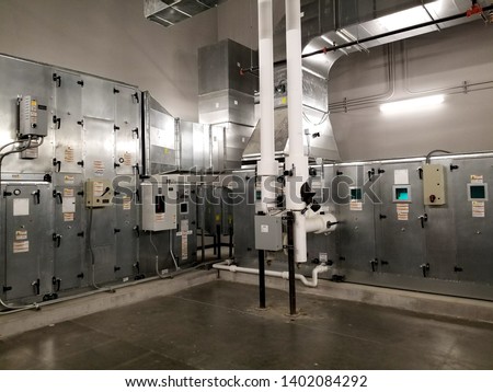 Air Handling Unit in Mechanical Room Royalty-Free Stock Photo #1402084292