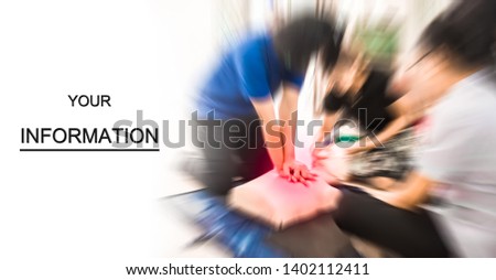 Education healthcare first aid of CPR training medical procedure, demonstrating chest compression on CPR doll ,emergency training for safe life use automated external defibrillator(AED). Zoom effect.