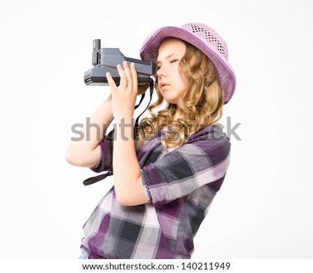 Teenage girl doing photo camera