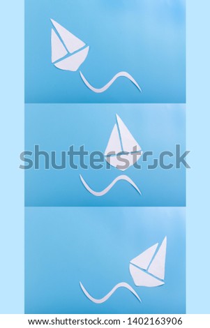 paper art of a ship on a wave