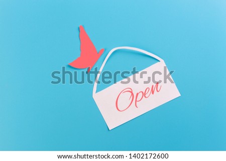 open sign broad. paper cut blue background