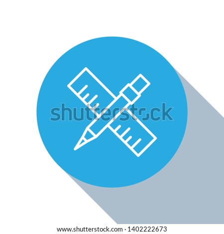 Flat blue circle illustration with long shadow Line icon- Pencil and ruler