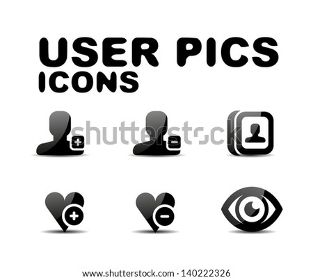 User black glossy icon set. Vector illustration