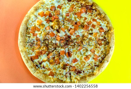 tasty bright pizza on a colored background