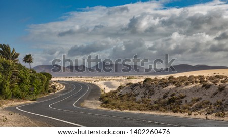Fuerteventura Corralejo road over dunes asphalt