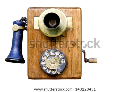 antique telephone on white background