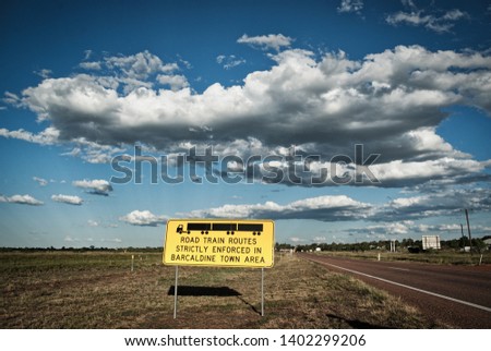Prohibition signal of circulation for trucks, road trains in the outback of Australia.