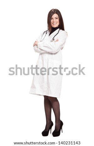 photo of female doctor over white isolated background