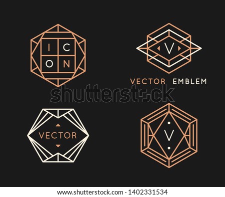 Vector logo design templates and monogram design elements in simple minimal style with copy space for text - geometrical abstract emblems and signs 