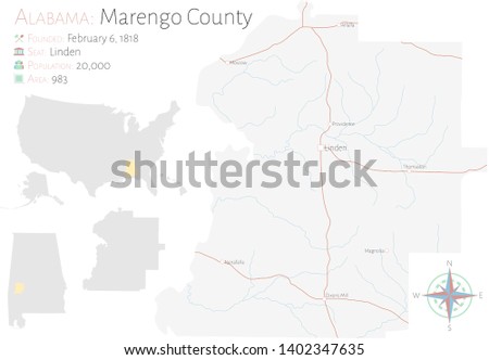 Large and detailed map of Marengo county in Alabama, USA.