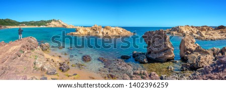 Panorama of Cala Pregonda beach in Menorca, Balearic islands, Spain