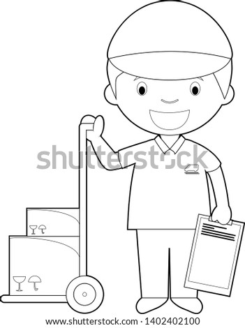 Easy coloring cartoon vector illustration of a courier.