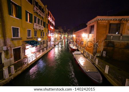 View of a street in venice in the night, Venice, Italy