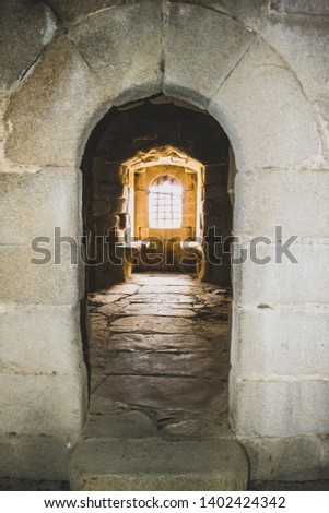 interior window of the castle in the abandoned village of granadilla in caceres spain