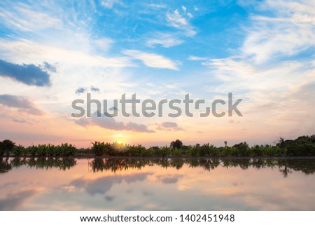 A nature lake with beautiful sunset 