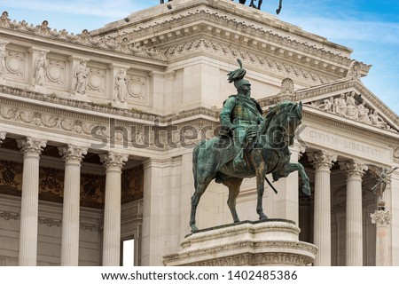 Rome - Vittoriano or Altare della Patria (Altar of the Fatherland) with the equestrian monument of Vittorio Emanuele II (1820-1878), first king of Italy. UNESCO world heritage site, Latium, Italy