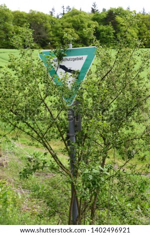 tree covering nature reserve sign in springtime