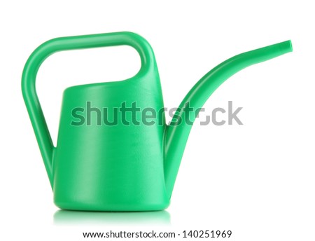 Green watering can isolated on white