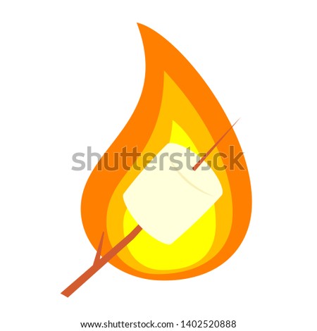 Roasted marshmallow on stick. Camping clip art isolated on white background