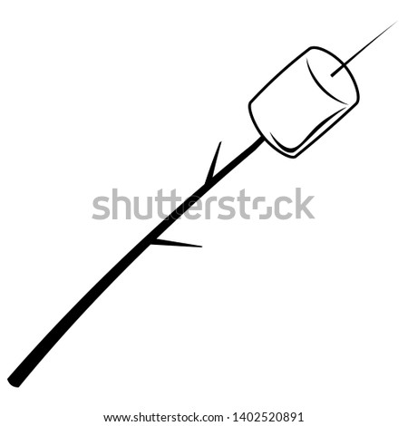 Roasted marshmallow on stick. Camping clip art isolated on white background