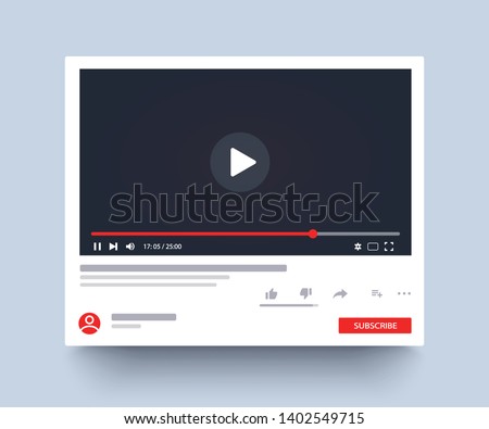 Template interface video player. Social media concept. Mockup video channel. Web windows player. Video content, blogging. Vector illustration. EPS 10 Royalty-Free Stock Photo #1402549715