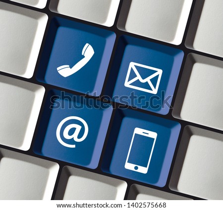Blue Contact Keys. Communication Buttons on Computer Keyboard Illustration 