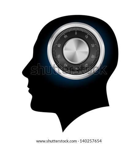 Raster version. Human head with a combination lock. Illustration on white background