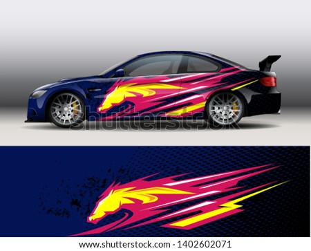 Car- vehicle vinyl decal wrap design vector. Graphic abstract stripe racing background kit designs for wrap vehicle, race car, rally, adventure and livery - Vector eps 10